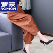 羅蒙（ROMON）香云紗仿真絲燈籠褲女夏新款寬松印花蘿卜褲桑蠶冰絲休閑垮褲褲女 高檔品牌焦糖色褲子+女裝十大品牌 4XL 建議155-175斤+女裝十大品牌