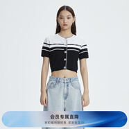 RE'VAN芮范春季新品設(shè)計師款黑白撞色條紋毛衣開衫RN10106301 橫條紋 XS/34