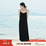 茵曼（INMAN）波西米亞吊帶油畫(huà)連衣裙女2025夏季新款度假裙子 黑色 M