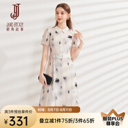 經(jīng)典故事（JANE STORY）2024新款復(fù)古中國(guó)風(fēng)水墨印花連衣裙女夏季修身大氣中式襯衫裙子 杏灰花 M