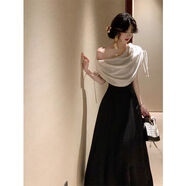 vnxifm華爾茲年度腰精赫本風(fēng)a字大裙擺連衣裙女溫柔氣質(zhì)一字肩蕩領(lǐng)長(cháng)裙 天鵝黑白長(cháng)裙 L