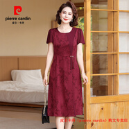 皮爾卡丹（pierre cardin）媽媽婚宴禮服高貴年輕喜婆婆時(shí)尚短袖裙子中年女裝夏季洋氣連衣裙 紅色1號 XL 【建議105斤以?xún)取克瓦\費險