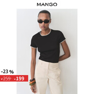 MANGO年中折扣女裝T恤2025秋裝新款黑色棉質(zhì)撞色圓領(lǐng)修身T恤上衣 黑色 S