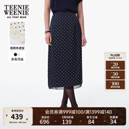 Teenie Weenie小熊半身裙女2025春夏新款復(fù)古摩登波點雪紡長款半身裙女 藏青色 M