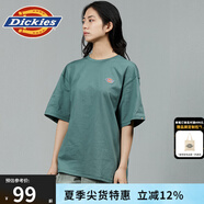 dickies男女同款短袖T恤簡(jiǎn)約小logo全棉純色寬松休閑情侶款上衣 DK010991 墨綠色 L