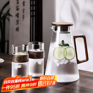 青蘋(píng)果新中式耐熱冷水壺1900ml 高硼硅玻璃胡桃木蓋把手涼水壺泡茶壺