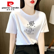 皮爾卡丹（PIERRE CARDIN）官方品牌高端白色T恤女2025年新款寬松正肩短袖圓領(lǐng)體恤休閑 白色/【圓領(lǐng)】 S 93斤以下