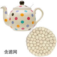 米色波點(diǎn)田園英式陶瓷花茶壺咖啡壺帶茶漏下午茶  501mL(含)600m 田園-米彩600ml+白色杯墊