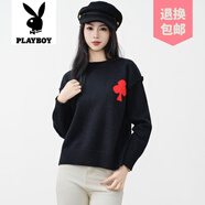 花花公子（PLAYBOY）品牌日系小個(gè)子梅花圖案毛衣女2025秋冬新款圓領(lǐng)內搭提花針織衫女 黑色 均碼