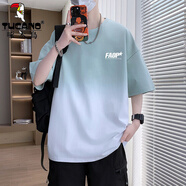 啄木鳥（TUCANO）冰絲漸層色短袖t恤男款2025新款夏季寬松半袖青少年學(xué)生潮流潮牌 8812淺綠色 【單件上衣】 L 【建議100-130斤】