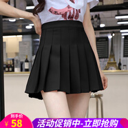 歐貝汐韓版A字學(xué)院風(fēng)學(xué)生半身裙高腰春夏秋冬季百褶裙女網(wǎng)球裙a字短裙子 黑色 M