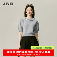 AIVEI【胡連馨同款】欣賀艾薇 洛珠系列 2024秋溫柔釘珠毛針織衫 灰色 S
