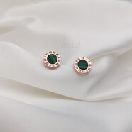 次嘉羅馬數字孔雀石耳釘情侶款銀渡18k中性日韓風(fēng)格 玫瑰金孔雀石(一對)