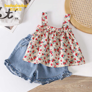 巴豆巴豆（Badoubadou）嬰幼兒大蝴蝶結夏季套裝洋氣網(wǎng)紅爆款兩件套吊帶+燈籠褲套裝夏新 碎花套裝 80 /參考身高60-68cm