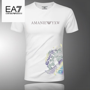 EMPORIO ARMANI EA7阿瑪尼夏季新款男士冰絲透氣短袖T恤大碼歐美修身印花上衣 AM756白色 M 90-120斤