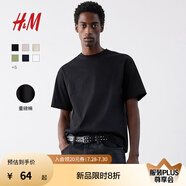 H&M男裝女裝T恤情侶裝重磅純棉簡(jiǎn)約寬松透氣圓領(lǐng)短袖打底衫0608945 黑色 S 170/92