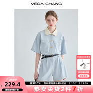 VEGA CHANG工裝連體短褲女夏2025新款小個(gè)子顯瘦高級(jí)感連身衣褲 藍(lán)色 M