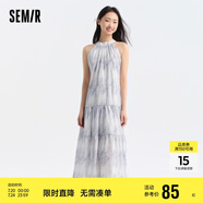 森馬觀園吉聯(lián)名連衣裙女肌理國(guó)風(fēng)夏收腰寬松掛脖長(zhǎng)裙109324114021