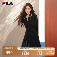 FILA 楊冪同款|斐樂官方女子連衣裙2025春新款時(shí)尚優(yōu)雅收腰翻領(lǐng)連身裙 正黑色-BK L （170/88A/L）