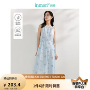 茵曼（INMAN）萊賽爾紫藤花連衣裙2025夏季女裝新品U領(lǐng)繡花長裙 霧霾藍(lán)吊帶裙-18424268 S