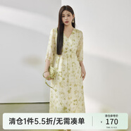 纖莉秀大碼女裝法式小清新碎花收腰顯瘦七分袖連衣裙胖mm夏裝新款1158 花色 6XL