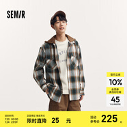 森馬（Semir）長袖襯衫男秋季格紋情侶外套寬松連帽上衣 咖綠色調00454 170/88A/M