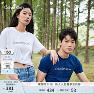 Calvin Klein Jeans夏季男女情侶中性年輕ck多色印花透氣修身短袖T恤J320931 YAF-月光白 XL （推薦160-175斤）