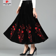 皮爾卡丹（pierre cardin）冬春中年金絲絨民族風(fēng)a字長(cháng)裙修身大碼太太廣場(chǎng)舞鑲鉆大擺裙 裙長(cháng)86cm XL