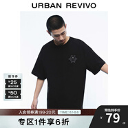 UR【明星同款】2025夏季新款男裝休閑立體圖案短袖T恤UMM450044 正黑 XS
