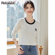 品彩（PinCai）長(zhǎng)袖t恤女圓領(lǐng)豎條紋刺繡草莓設(shè)計(jì)氣質(zhì)優(yōu)雅寬松上衣 P13KT2346