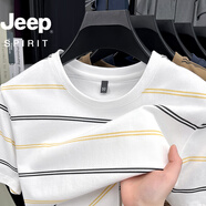 JEEP SPIRIT短袖t恤男條紋圓領(lǐng)寬松休閑半袖體恤衫打底上衣男 白色 M (45-55)KG