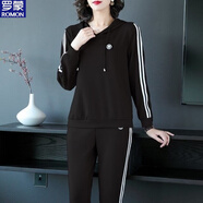 羅蒙（ROMON）休閑運動(dòng)套裝女秋季2025年韓版寬松長(cháng)衫長(cháng)褲秋季時(shí)尚媽媽服兩件套 黑色 M