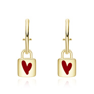 何方珠寶（HEFANG Jewelry）告白小方鎖K金耳飾耳墜耳釘耳環(huán)百搭飾品生日禮物 金色