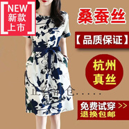 即美森田（BEAUTY BUFFET）【撿漏】高檔輕奢品牌雙縐絲綢真絲桑蠶絲連衣裙女夏季氣質(zhì)收腰圓 6819#水墨畫 L 115-125斤