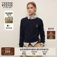 Teenie Weenie小熊女裝簡(jiǎn)約毛衣女秋冬肌理感絞花套頭毛衣針織衫 藏青色 S 160
