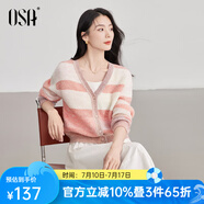 歐莎（OSA）漸染色薄款針織開衫女士2025年新款早春拼色外套寬松上衣 粉白條紋 2XL