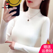 AEMAPE加絨加厚半高領(lǐng)毛衣打底衫長(cháng)袖2025春秋冬季緊身針織衫女 MX-7201L_白色 加絨 S _（85-105斤）