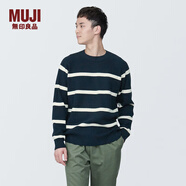 無印良品（MUJI）男式 可水洗棱紋編織圓領(lǐng)毛衣 針織衫 AA0QEA4S 深藏青色圖案 L (175/100A)