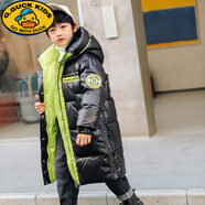 G.DUCKKIDS兒童羽絨服男童中長款2025新款洋氣男孩中大童裝免洗寶寶保暖冬裝 黑綠色 150 cm