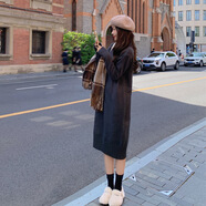 秋冬韓版女式內(nèi)搭配大衣毛衣裙長款寬松加厚高領針織打底連衣裙潮 灰色 均碼 90-140斤