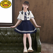 G.DUCKKIDS女童連衣裙學(xué)院風(fēng)春秋款洋氣小學(xué)生衣服女孩水手服兒童套裝裙子春 短 襯衣+裙子 領(lǐng)帶 140 cm