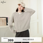 伊芙麗（eifini）伊芙麗100%綿羊毛條紋設(shè)計(jì)帶帽基礎(chǔ)針織衫毛衣女2024冬季新款毛衫 灰色 160/85CM/M 105-115斤
