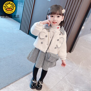 G.DUCKKIDS女.童冬加絨裙套裝2025寶寶韓版洋氣衣服兒.童加厚冬裝格子兩件套 黑色1 90 cm