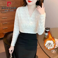 皮爾卡丹高端v領(lǐng)加絨蕾絲打底衫女長(cháng)袖2025年新款秋冬裝保暖內搭洋氣上衣 杏色 加絨 5XL 170-185斤
