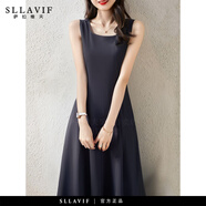 薩拉維夫薩拉維夫黑色背心連衣裙女夏吊帶裙赫本風(fēng)氣質(zhì)女神氣質(zhì)無袖小 黑色方 S