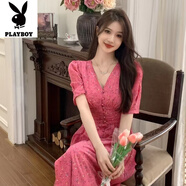 花花公子（PLAYBOY）大碼胖mm法式溫柔氣質(zhì)V領(lǐng)碎花連衣裙開(kāi)叉純欲風(fēng)海邊度假長(cháng)裙200斤 圖片色-旗艦款 3XL 建議160-180斤
