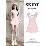 夏日絕美小裙子性感純欲收腰連衣裙女小個(gè)子韓系A字包臀短裙開(kāi)春 粉色蕾絲領(lǐng)連衣裙 S