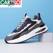 卡帝樂(lè )鱷魚(yú)（CARTELO）春秋夏季新款男士氣墊大碼休閑鞋子舒適透氣網(wǎng)面運動(dòng)鞋防臭老爹鞋 灰單 2377皮面 39 下單