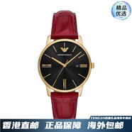 安普里奧·阿瑪尼（Emporio Armani）【七夕禮物】/25夏季男女同款手表三指針大表盤石英腕表 AR11673-酒紅色表帶/金色表殼/黑 39mm