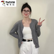 啄木鳥(niǎo)（TUCANO）新品軟糯親膚薄款針織開(kāi)衫女韓版打底寬松短款小外搭毛衣外套上衣 灰色 2XL